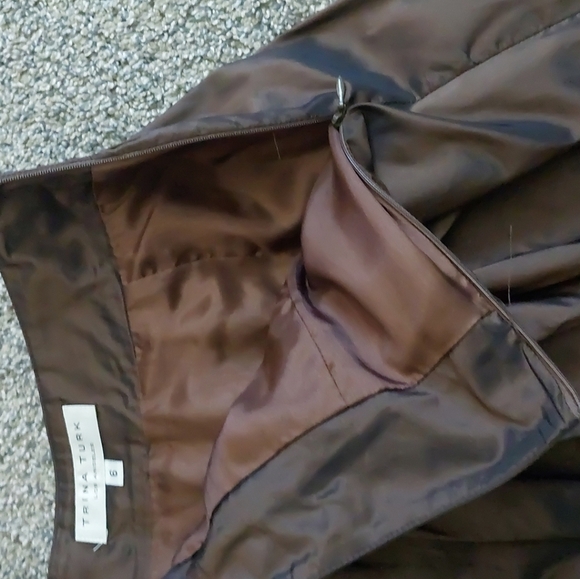 Trina Turk Silk Blend Chocolate Brown Satin Knee Length Skirt Sz 6 - Picture 7 of 10